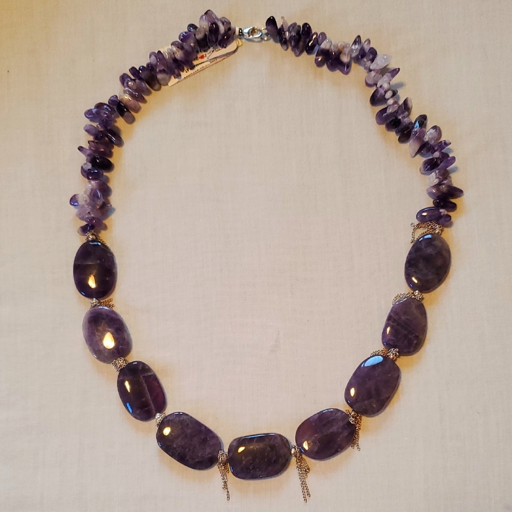 Vintage Sterling Silver Necklace Purple Amethyst.